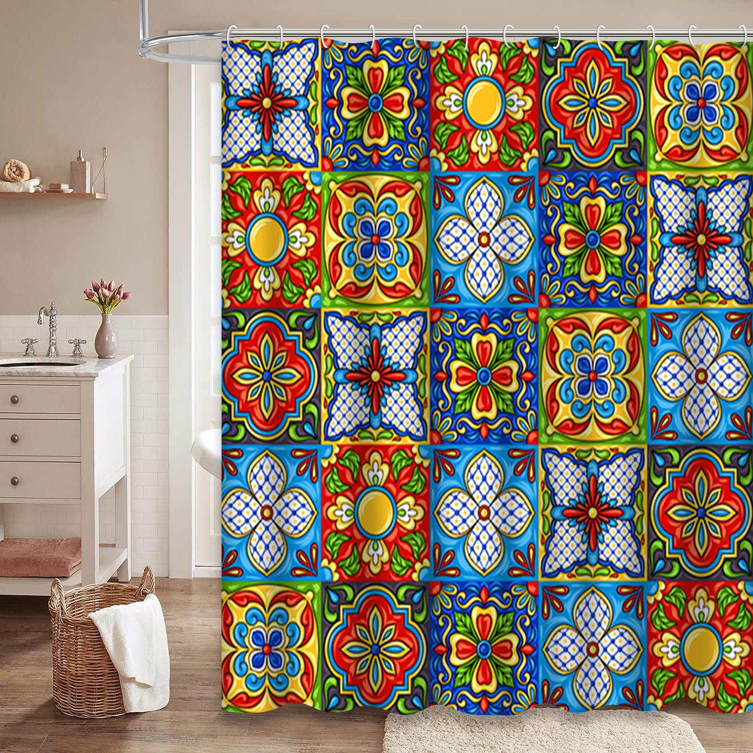 East Urban Home Mexican Tile Ethnic Folk Ornament Colorful Shower