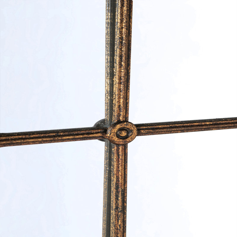 Miroir arqué pleine longueur 34 x 65,5 po avec motif de vitre noir et doré