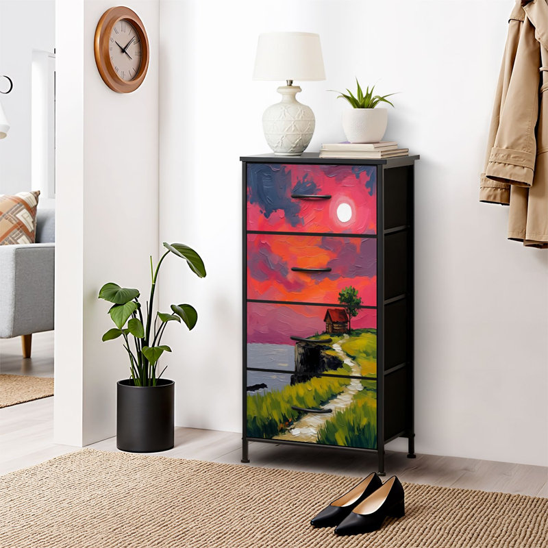 4 Drawer Dresser for Bedroom, Narrow Chest of Drawers, Wooden Top and Study Iron Frame 18"x37.5"-(WxH)
