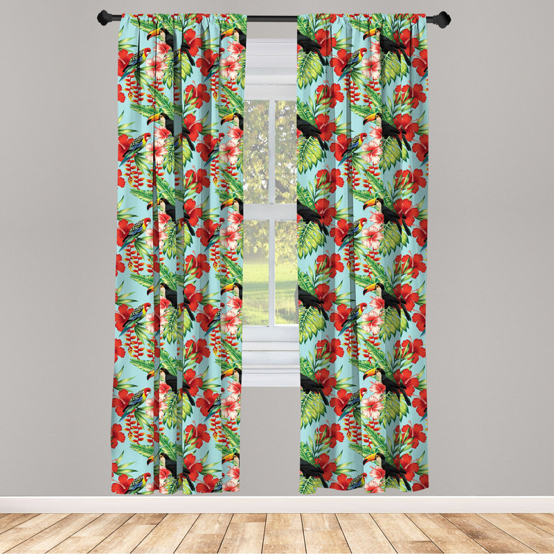 Exotic Floral Semi-Sheer Rod Pocket Curtain Panels, 28" x 84"