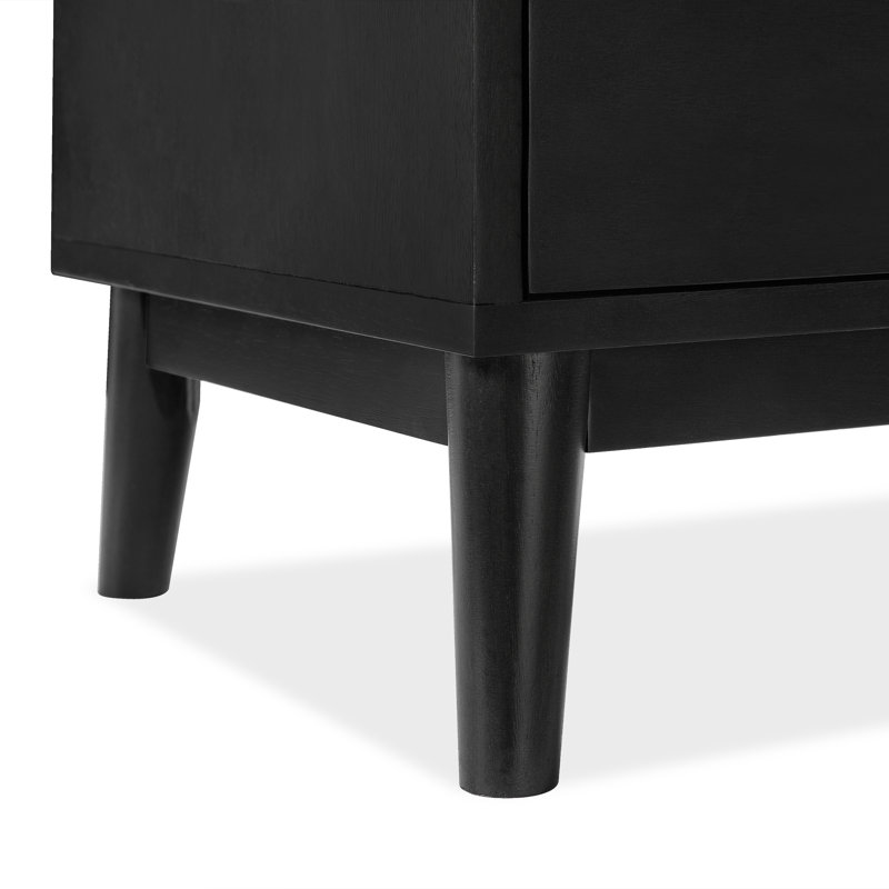Table de chevet 2 tiroirs avec base en bois massif (ensemble de 2), Noir