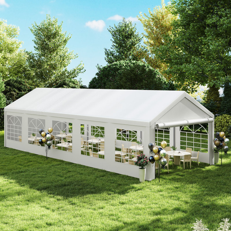 16 Ft x 32 Ft Outdoor White Party Tent with Windows, 16 (ft) W x 32 (ft) D