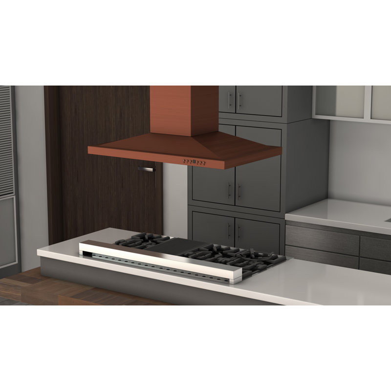 30" 400 CFM Ducted Island Range Hood, 36", Hand-Hammered Copper