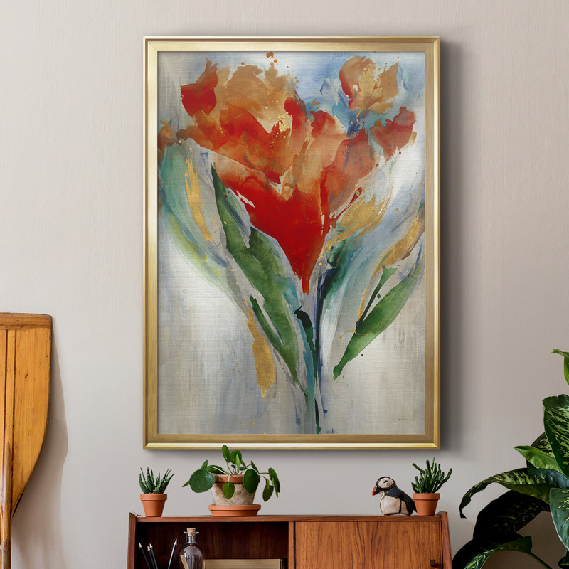 Wild Flower Bouquet, reproduction encadrée de qualité supérieure - prête à être accrochée, Encadrement doré