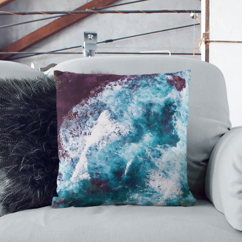 Ocean Waves In Wollongong Australia Painting Square Throw Cushion, 40cm H x 40cm W x 15cm D, Black