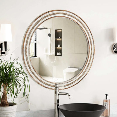 Miroir rond en bois rustique de 23,99 pouces - Décoration intérieure pour chambre à coucher, salle de bain, salon, pièce de décoration
