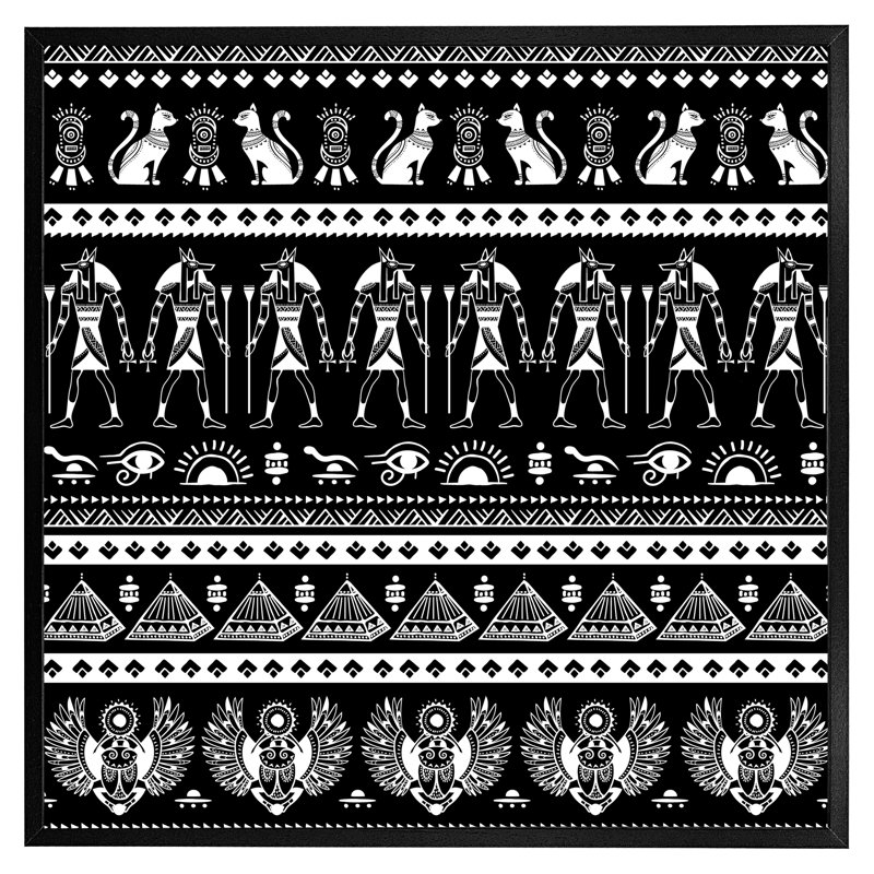 Pliner Heiroglyphs On Black - Single Picture Frame Print, Black Framed, 41cm H x 41cm W x 4cm D