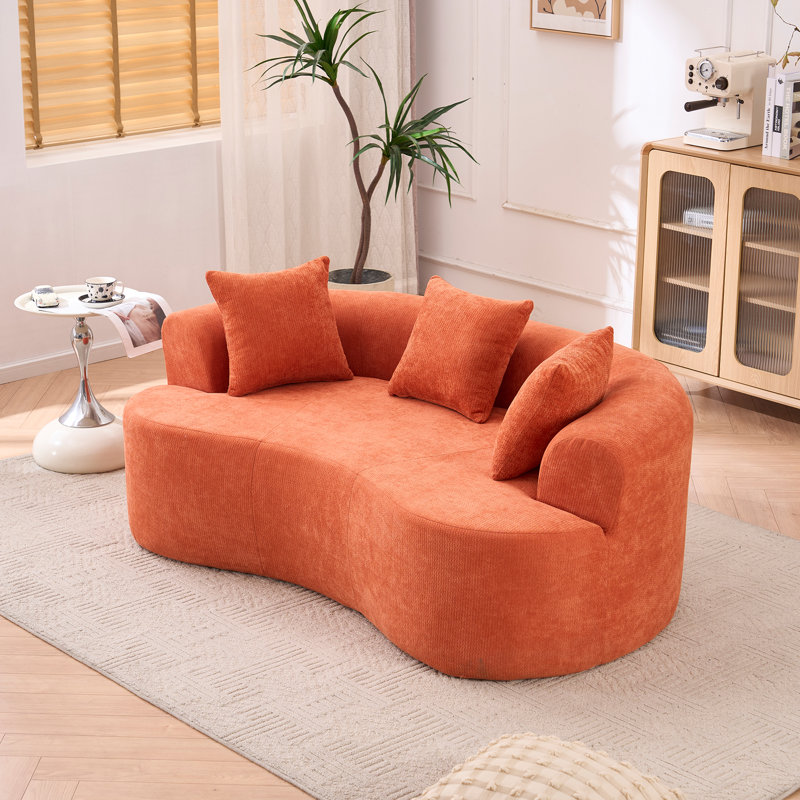 Canapé en forme de croissant, conception moderne à dossier bas avec coussins profonds, grand canapé à deux places rempli de mousse et ne nécessitant aucun assemblage (tissu chenille)
