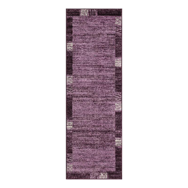 Tapis mauve à motif géométrique Sahr, Tapis de couloir 2 pi x 6 pi 1 po
