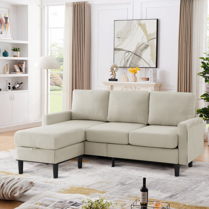 Elvedin Upholstered 74.8'' Sofa & Chaise, Beige 100% Polyester