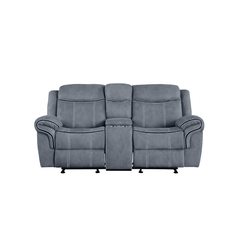 Causeuse inclinable en velours à deux tons Zubaida avec port USB et console, Gris