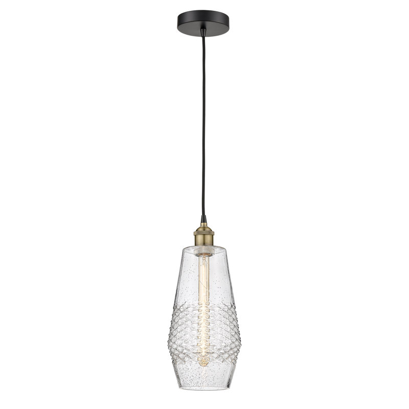 Luminaire suspendu conique 1 lumière, H 16,75 po x l 7 po x P 7 po, Bullé, Laiton antique noir