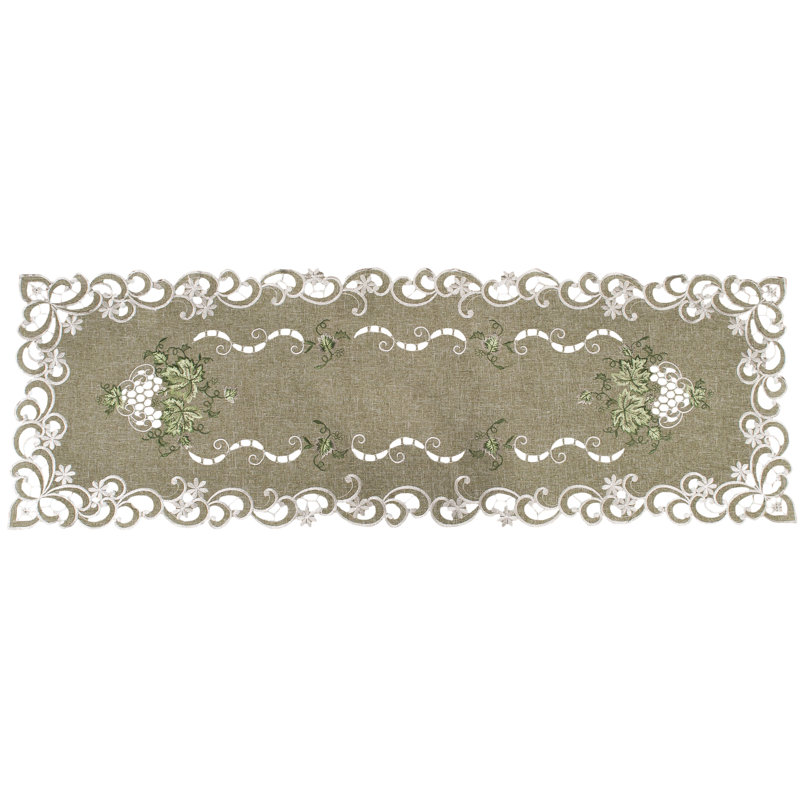 Callicoat Antique Green Leaf Green Rectangular Runner, 70" x 16"