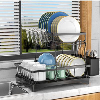 2 Tier Dish Rack for Kitchen Counter Dish Drying Rack