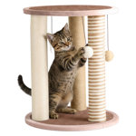 PETMAKER Cat Scratching Post - Scratcher Posts with Carpeted Scratch Pad Base and Perch - Furniture Scratching Deterrent for Indoor Cats