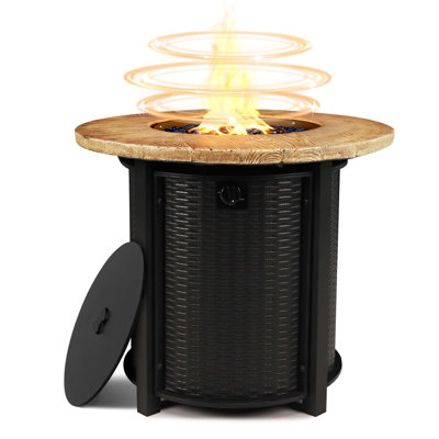 30 Inch Outdoor Round Propane Fire Pit Table, 50,000 BTU Iron Gas Fire Pit with Lid, w/Glass Stones & Rain Cover