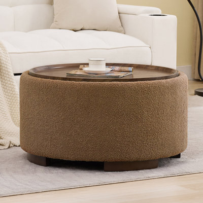 29.5 Inch Round Storage Ottoman Coffee Table,Modern Circle Coffee Table With Storage With Removable Lid Top And Solid Wood Legs,Large Round Ottoman Fo