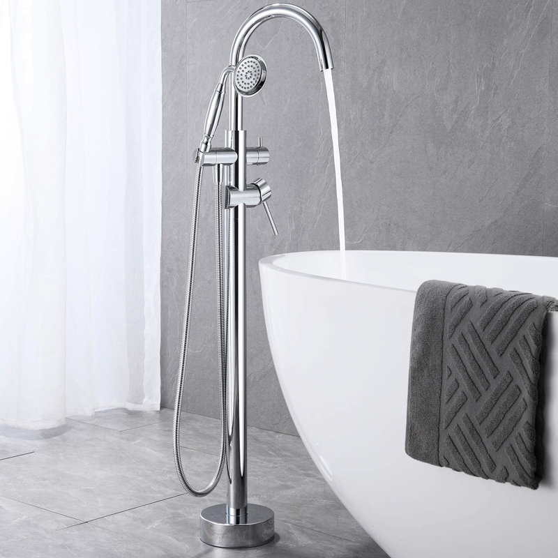 Freestanding Tub Filler Bathtub Faucet , Material, Handheld Shower, Floor Mounted For Longevity With Mount, Solid Brass Reliable And Use