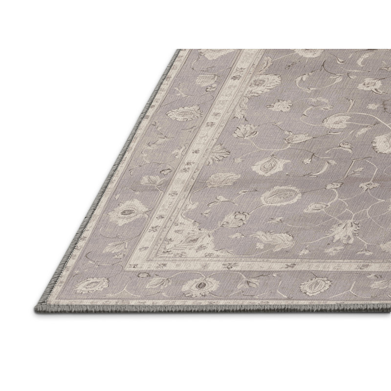 Machine Washable Tabriz Gray Area Rug, Round 3'