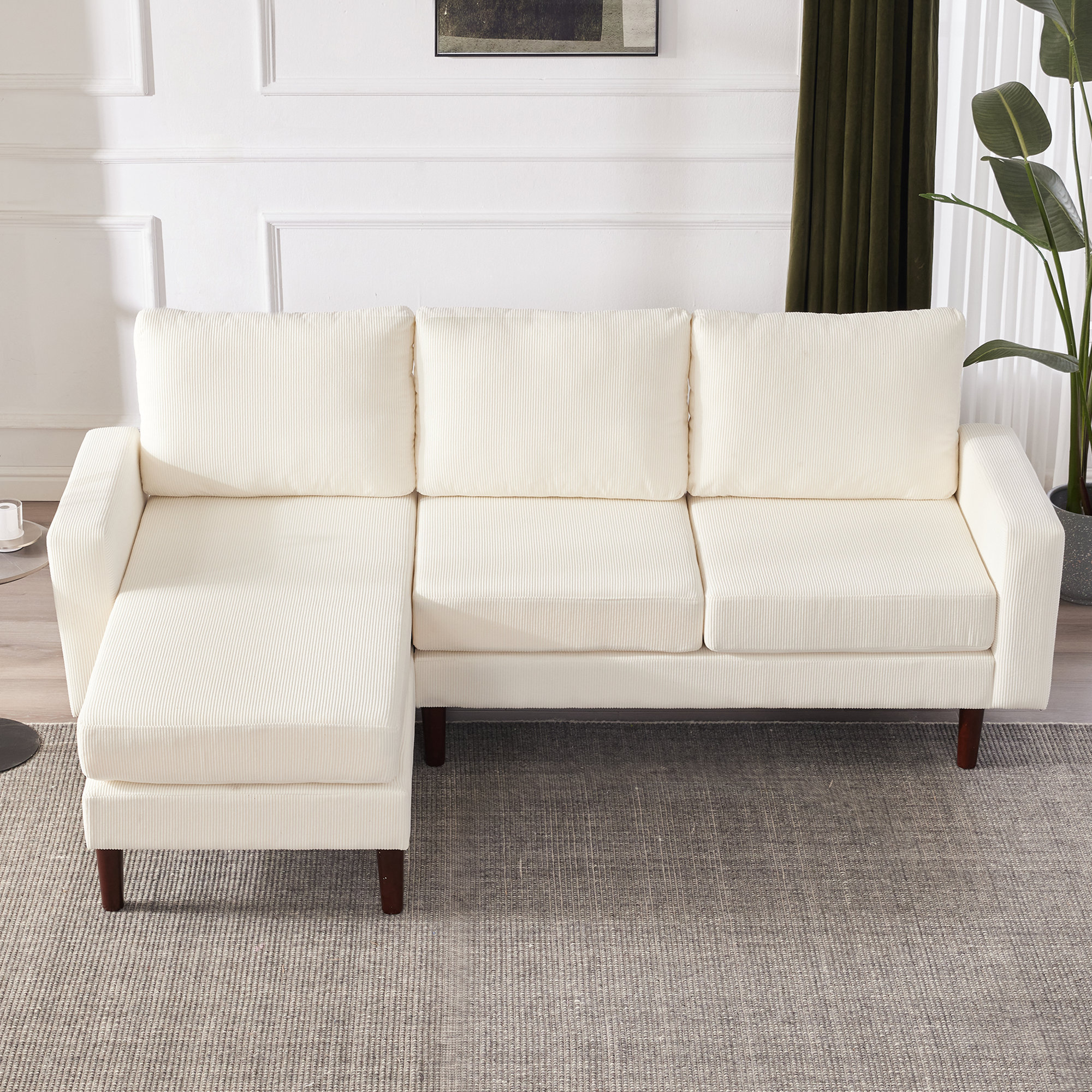 88'' L Shaped Corduroy Sectional Sofa With Chaise