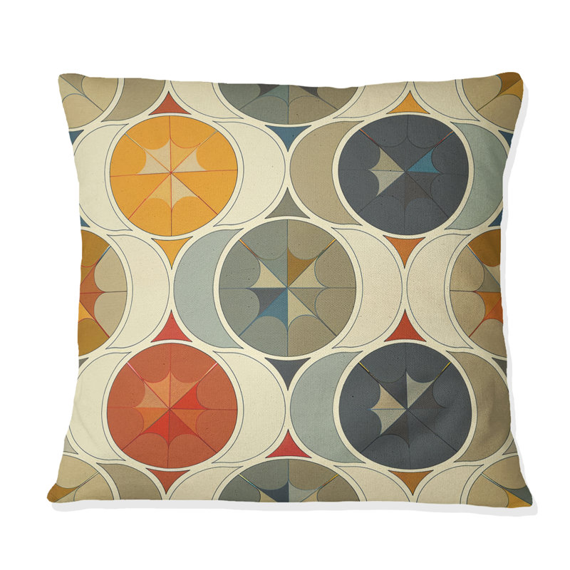 Yellow Beige Midcentury Retro Circle - Midcentury Throw Pillow, 18"H x 18"W