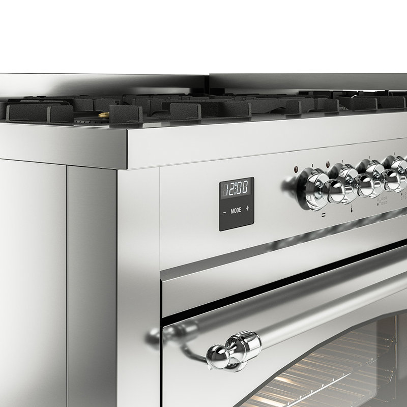ILVE Nostalgie II Series 60 inch Dual Fuel Range with 9 Sealed Burners, Griddle (Glass Door), Stainless Steel/Chrome