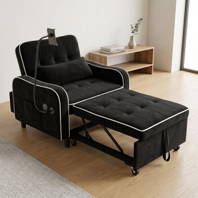 Canapé-lit simple 3 en 1, fauteuil pour petits espaces, fauteuil convertible, Black