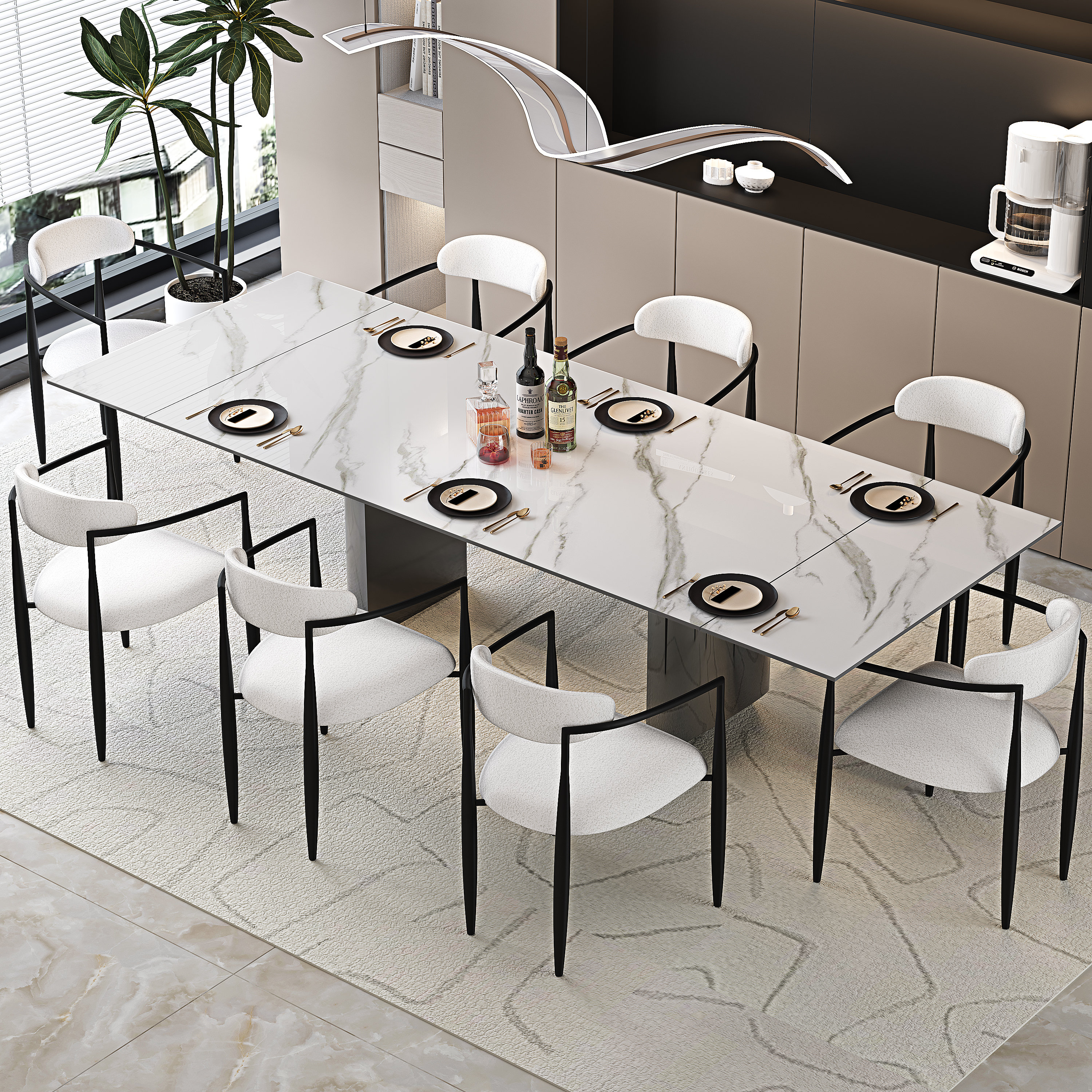 JSHOME 9 - Piece Dining Table Set With 94.5'' Extendable Sintered Stone ...
