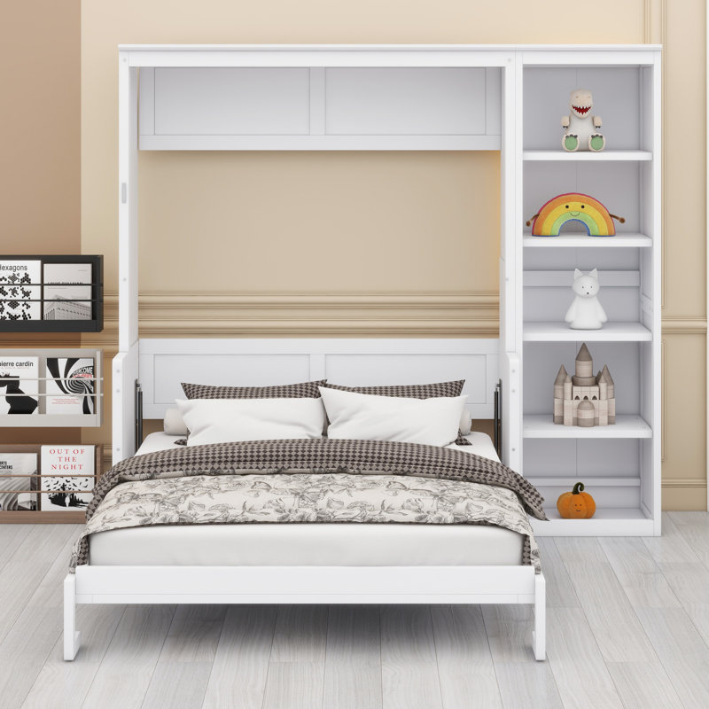 Murphy Bed With Desk And Bookshelf, White