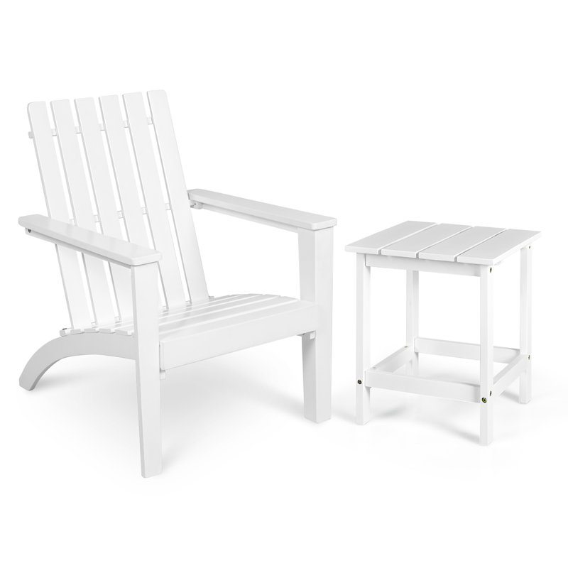 Tipping Acacia Outdoor Adirondack Chair With Table, White