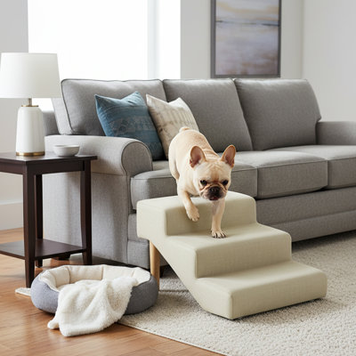 Pet Stairs With Solid Wood Frame, Non-Slip Dog Steps For Puppy, Cat Ramp Ladder For Bed, Couch, Sofa, Chair, Up To 220 Lbs