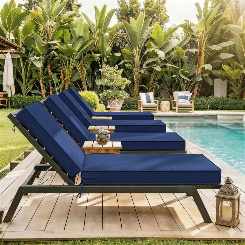 Coussin de chaise longue d'extérieur 2 pièces, 80 po x 26 po x 4 po, 2, 80" W x 26" D, Bleu