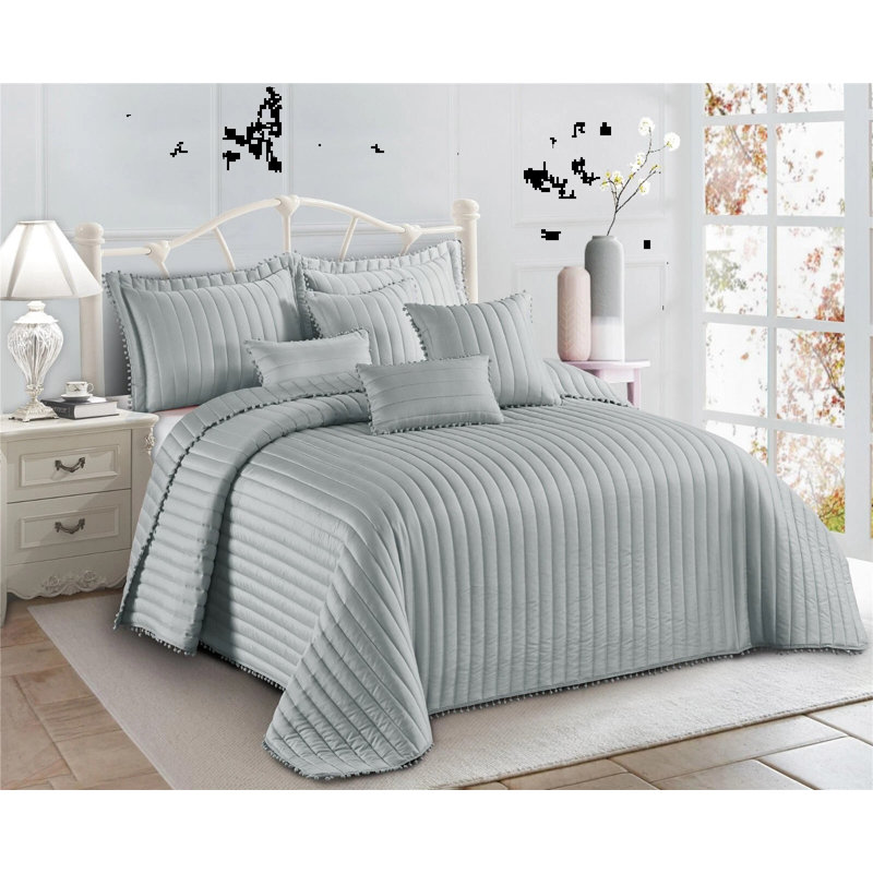 Microfiber / Polyester Bedspread with Pillow Shams, Single Bedspread + 1 Standard Sham, Silver