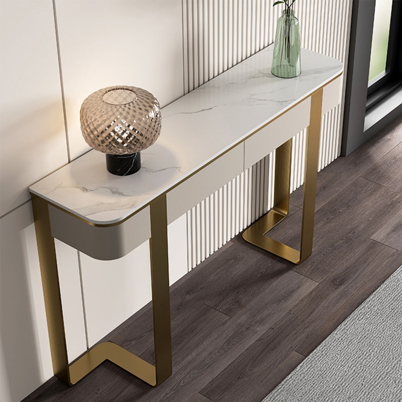 Console moderne de luxe moderne, Or champagne, H 33,46 po x l 54,33 po x P 13,78 po, Blanc