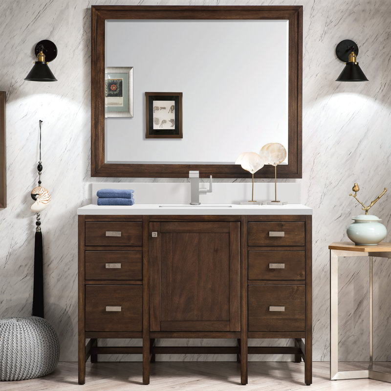 Addison 48'' W Single Vanity, Mid-Century Acacia, White Zeus, Single-Hole