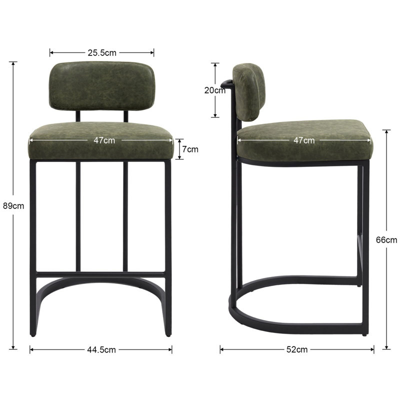 Upholstered Counter Stool with Metal Frame, Green