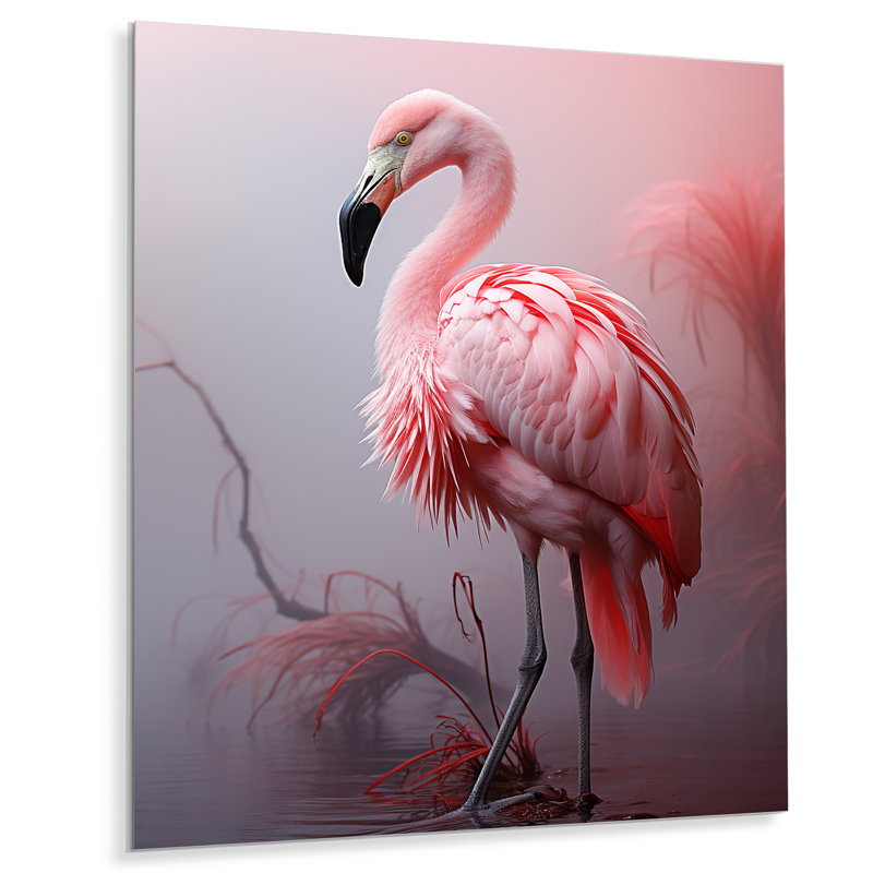 Art mural en métal Minimalisme flamant rose, H 40 po x l 30 po x P 1 po