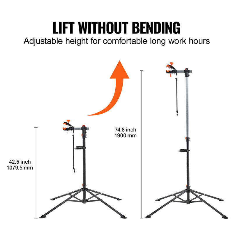 Support de réparation de vélo, support de réparation de vélo en acier robuste de 80 lb, support de travail à hauteur réglable avec bras télescopique magnétique, support de travail pliable pour la maison, les magasins