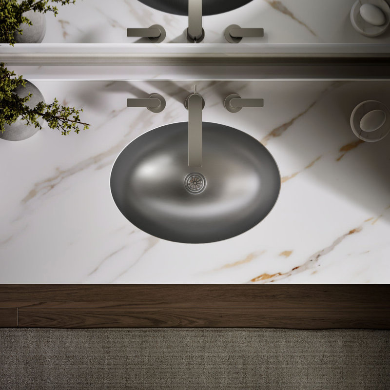 Rhythm Metal Oval Undermount Bathroom Sink, Satin