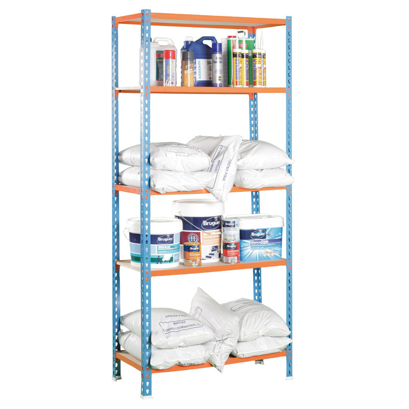 90cm W Metal Height -Adjustable Shelving Unit, 180cm H x 90cm W x 40cm D, Blue/Orange/Beige