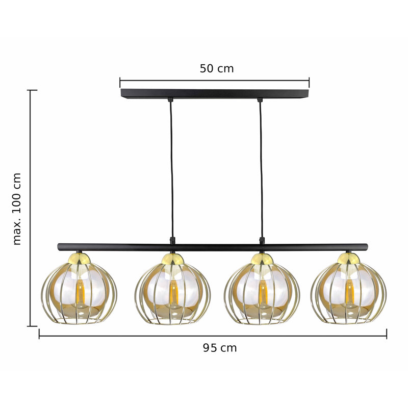 Aileana 4 - Light Kitchen Island Pendant, Black/Gold