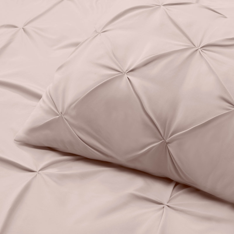 Ensemble de housse de couette plissÃ©e en tissu doublement brossÃ©, Housse de couette double et 2 taies décoratives s, Rougir