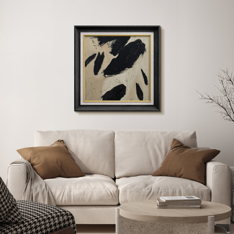 «Black and Beige Abstract Art», reproduction d'art sur papier encadrée, H 26 po x l 26 po x P 1,5 po