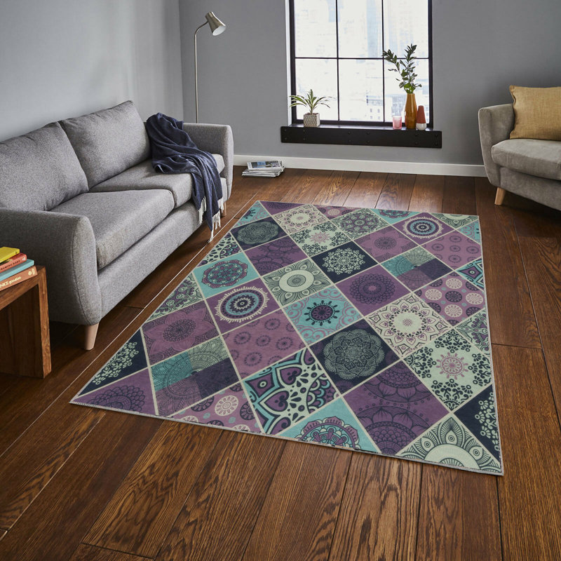 Tapis tissé élégant (4 x 6 pi), 100% polyester, d'une hauteur de poils de 0,4 po | Antibactérien, antidérapant sous la surface | Lavable à la machine, impression numérique 3D | Parfait pour le salon, la chambre à coucher et la décoration intérieure