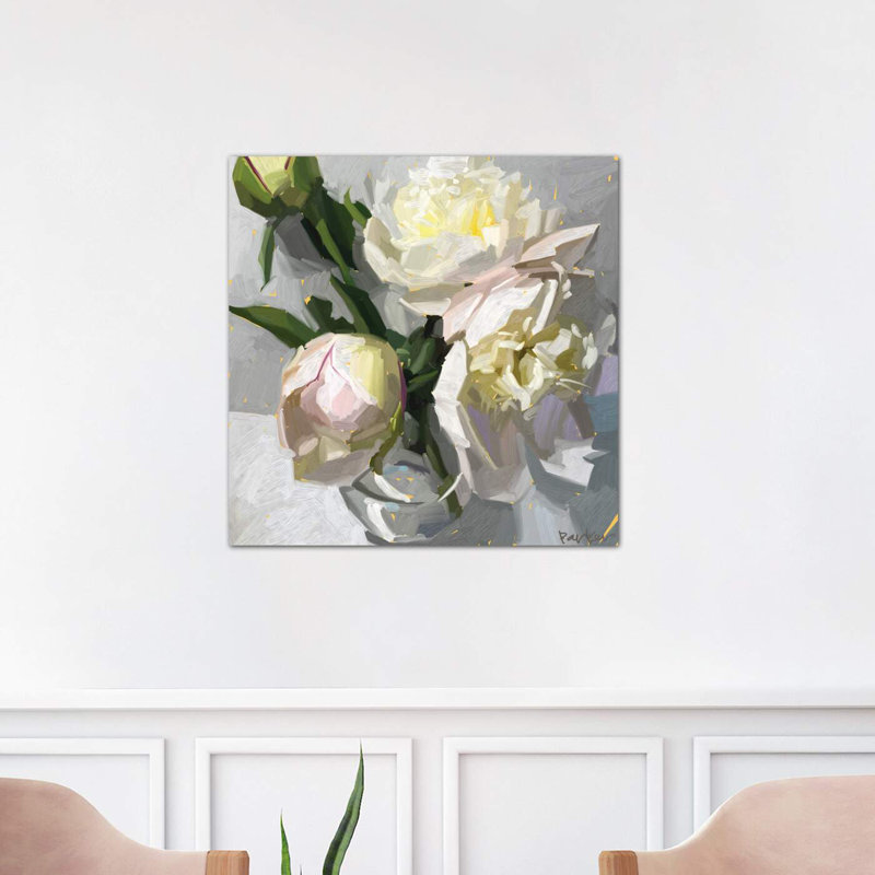 Delicate Peonies by Teddi Parker - Wrapped Canvas Painting, 66.04 cm H x 66.04 cm W x 3.175 cm D