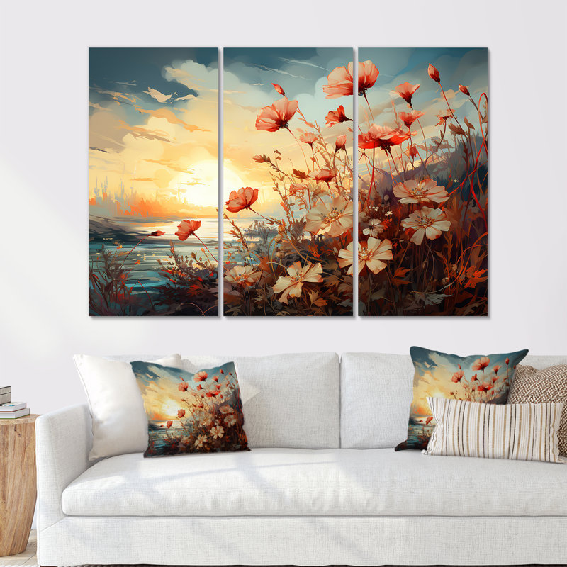 «Meadow Stream At Sunset II», ensemble d'art mural prairie, Toile tendue, H 28 po x l 36 po x P 1 po