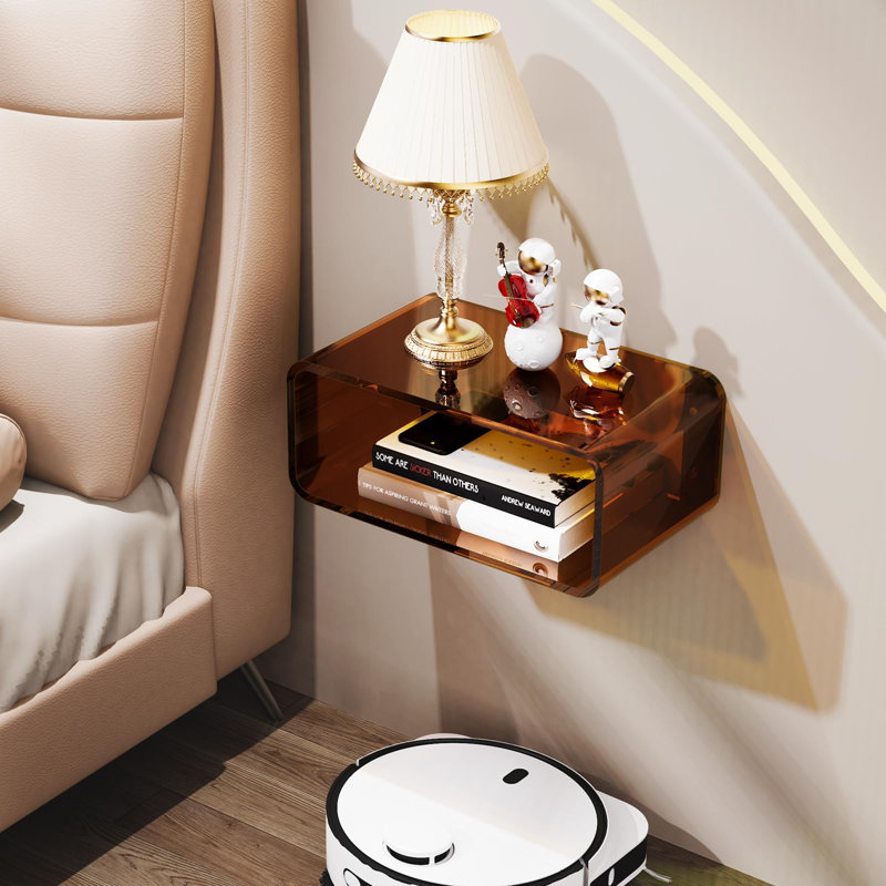 Acrylic Floating Nightstand, Bedside Table, Nightstand Shelf Wall Mounted Bedside Shelf, Brown