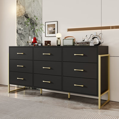 Modern Luxury Nine-Drawer Dresser With Gold Accents – Sleek Storage Solution For Bedroom & Living Spaces