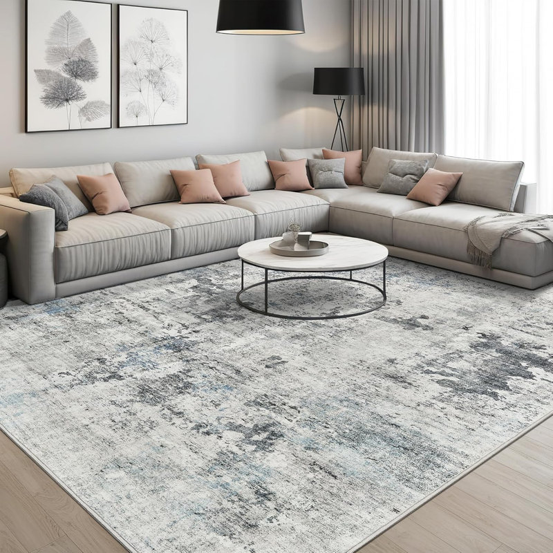 Tapis lavable moderne antidérapant (gris), Rectangle 6 pi x 9 pi