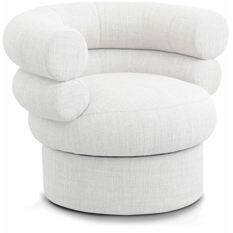 Hyypio Linen Textured Fabric Accent Swivel Chair, Cream Linen Textured Fabric